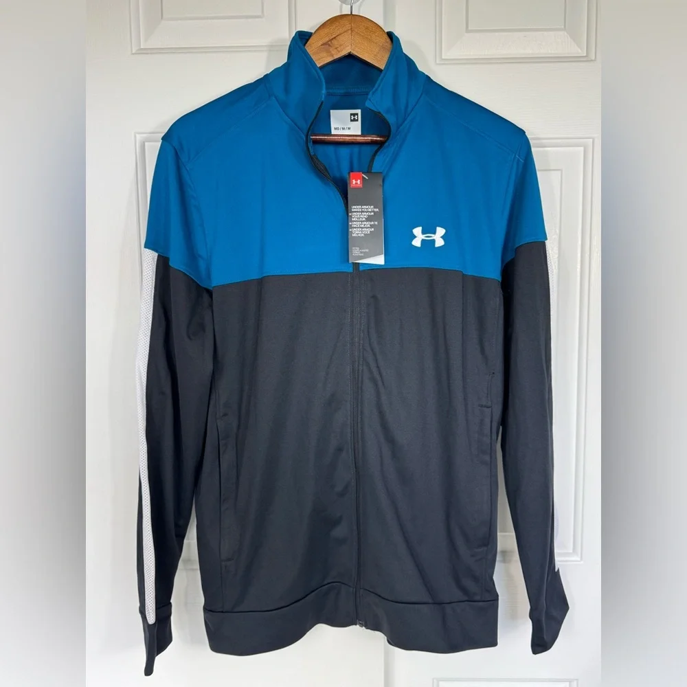 NWT Men's UNDER ARMOUR Training Blue/Blk Warm Up Full Zipper Track Jacket Size M